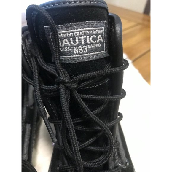 NAUTICA BOYS Youth ANKLE High Top BOOTS BLACK LEATHER LACE UP Boys Size 1 Shoes - Picture 3 of 8